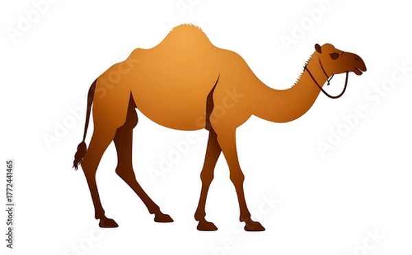 Fototapeta Simple black camel icon, side view silhouette illustration, isolated on transparent background.