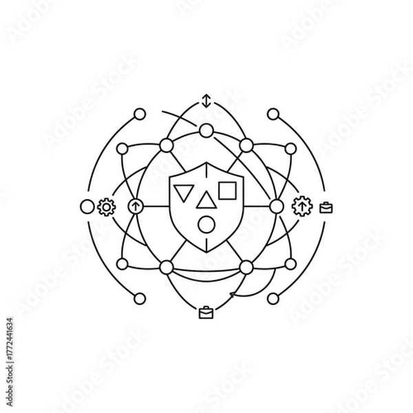 Obraz Connected data protected by security shield