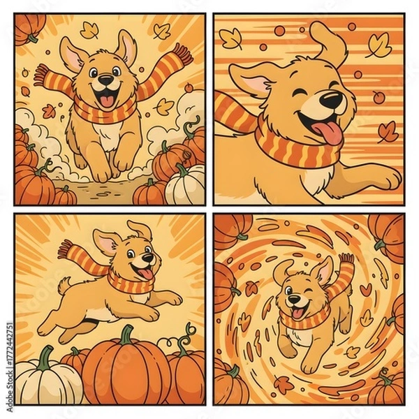 Fototapeta A Happy Dogs Exciting Fall Pumpkin Adventure