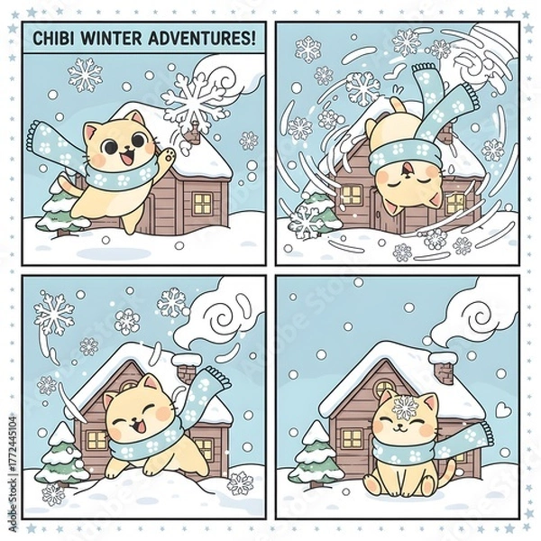 Fototapeta Chibi Cats Delightful and Playful Winter Snow Adventures