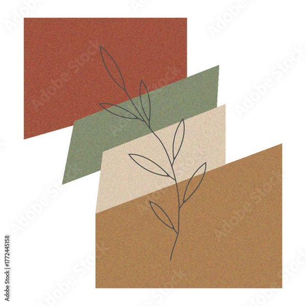 Fototapeta Abstract Minimalist Botanical Line Art on Diagonal Earth Tone Color Block Background