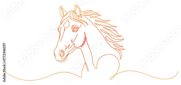 Fototapeta Elegant Horse Head Portrait One Continuous Line Drawing Vector