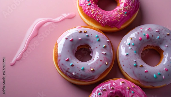 Fototapeta glazed donuts on pink background