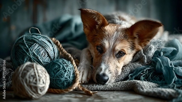 Obraz dog and thread balls