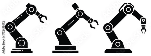 Fototapeta industrial robot arm icon set, black color and white background