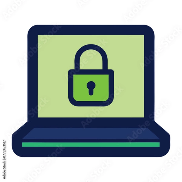 Fototapeta Laptop with green padlock icon for data protection and cybersecurity representing digital safety concept and online security measures