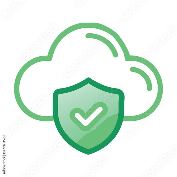 Fototapeta Secure Cloud Data Protection Concept with Shield and Check Mark Ensuring Cyber Security and Reliable Online Services