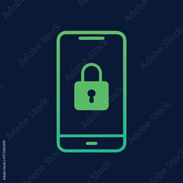 Fototapeta Smartphone security concept with a green lock icon on the screen for safety and data protection illustration