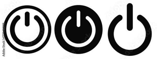 Obraz power button minimal icon set, black color and white background