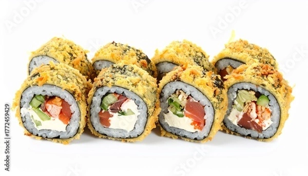 Fototapeta set of tempura sushi rolls isolated at white 