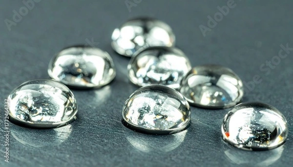 Obraz Silver Liquid Mercury Droplets Cluster on Dark Grey Reflective Surface