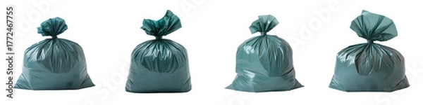 Obraz Four green garbage bags isolated on transparent background