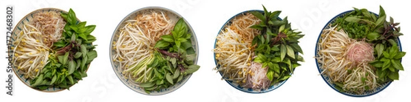 Fototapeta Four bowls of vietnamese noodles isolated on transparent background