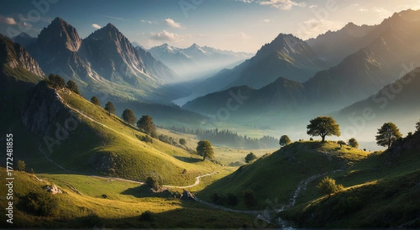 Fototapeta sunset in the mountains