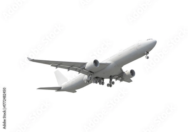 Fototapeta A passenger airplane soaring gracefully through the sky, showcasing its impressive design and powerful engines