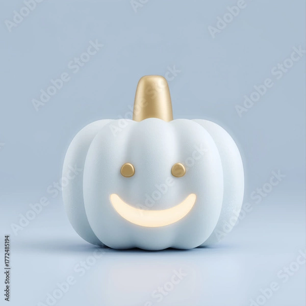 Fototapeta 3D Smiling Pumpkin Face Object in Minimal Pastel Blue and Gold