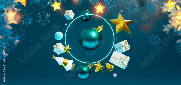 Fototapeta 3d rendering christmas holiday gifts and ornaments minimalist design concept