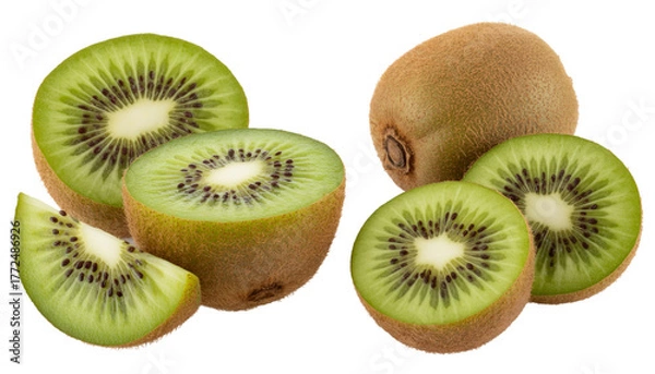 Fototapeta Zesty kiwi collection with green citrus fruit isolated on transparent background.