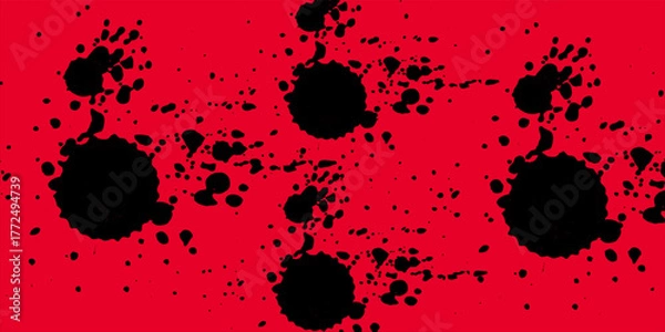 Fototapeta a set of black ink splatters on a red background, black ink splashes, Black grunge ink splatter vector illustration