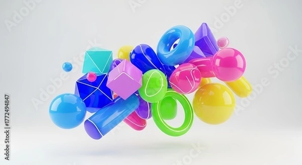 Obraz Colorful music notes and plastic cups and spoons create an educational toy concept for school decoration