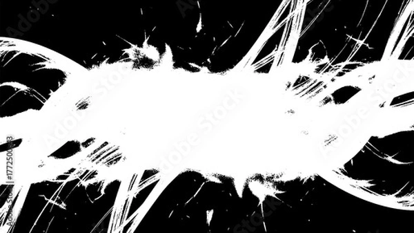 Obraz Abstract white brush stroke grunge texture on black background with copy space in the middle isolated on transparent background