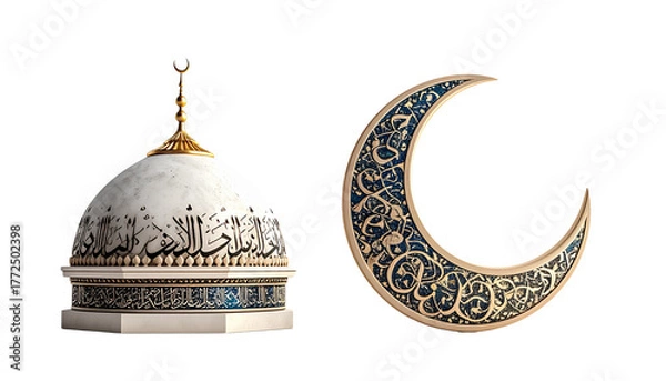 Fototapeta Two Islamic mosque art and calligraphy variations isolated on transparent background.