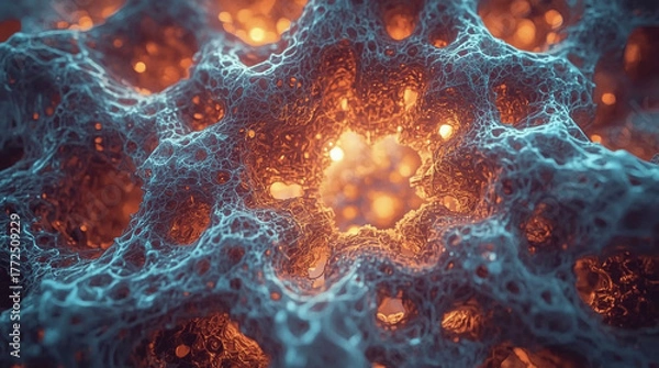 Fototapeta An organic 3D form reminiscent of coral, glowing from within thanks to a combination of warm and cool tones.