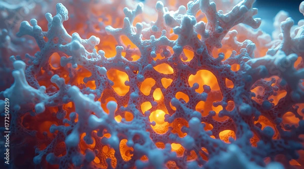 Obraz An organic 3D form reminiscent of coral, glowing from within thanks to a combination of warm and cool tones.