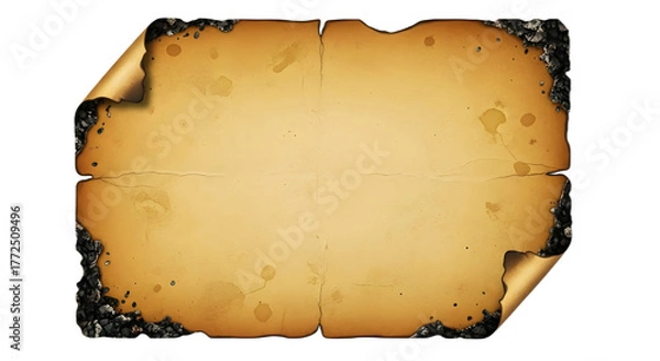 Obraz Old paper with burnt edges isolated on transparent background, vintage and antique