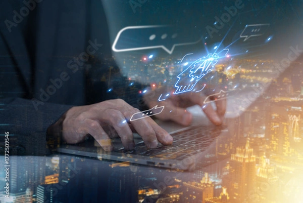 Fototapeta AI chat technology connects people and businesses through smart, digital, and intelligent communication.