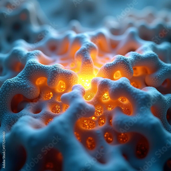 Obraz An organic 3D form reminiscent of coral, glowing from within thanks to a combination of warm and cool tones.