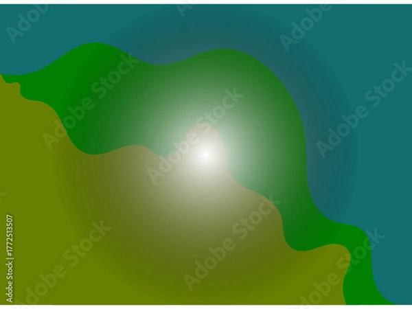 Fototapeta This abstract vector image features bold, layered color waves in organic shapes, blending retro tones like pink, green, blue, and beige to create a vibrant, fluid, and dynamic visual composition