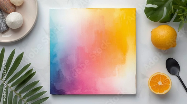 Fototapeta painted gradient canvas in modern flatlay
