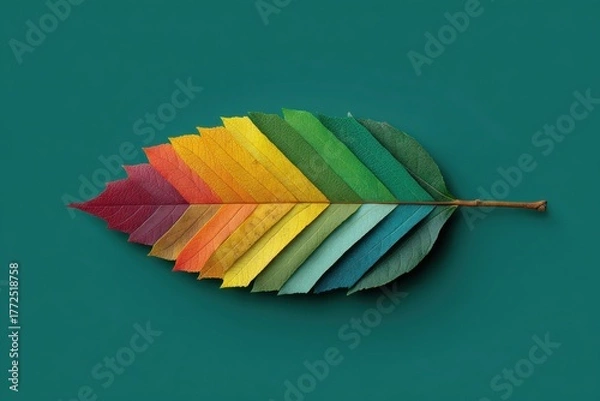 Fototapeta An autumn leaf made of stacked, colorful leaves.