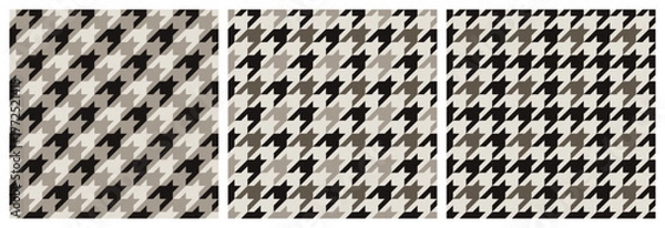 Obraz Set of abstract modern monochrome seamless geometric houndstooth patterns in gray on light background, simple vector illustration, flat style