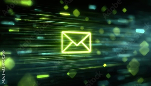 Fototapeta Glowing lime green email icon with a digital background.