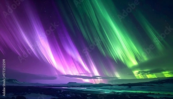 Fototapeta Captivating Aurora Borealis Display A Vibrant Dance of Lights in the Night Sky