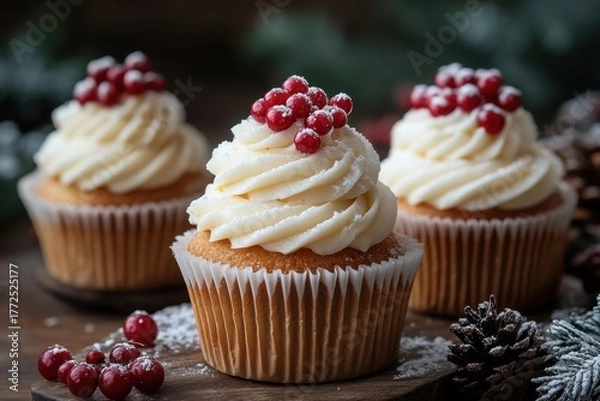 Fototapeta cupcakes with cream frosting and cranberry sprinkles.