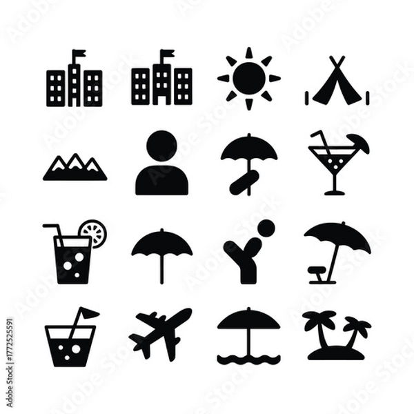Fototapeta Summer vacation icon set with black color