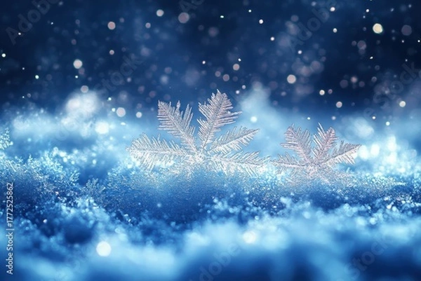 Obraz Snowflakes falling on a snow-covered floor.