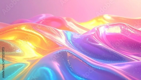 Fototapeta Abstract iridescent waves with a smooth, flowing texture and vibrant, shifting colors