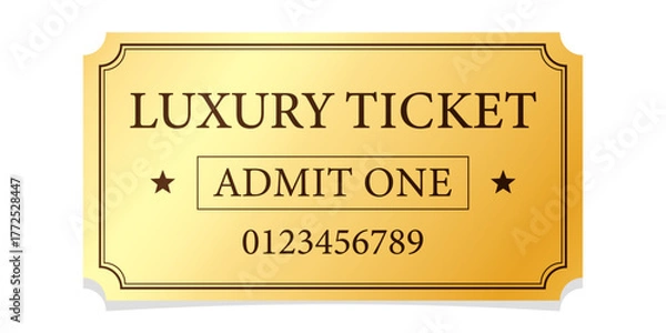 Fototapeta Vintage theatre tickets vector template. Vector golden tickets isolated on whithe backgound. Cinema, theater, concert, game, party, event, festival black and gold ticket.
