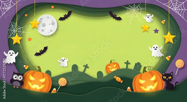 Obraz Halloween Party Invitation Template with Spooky Decorations and Cute Characters