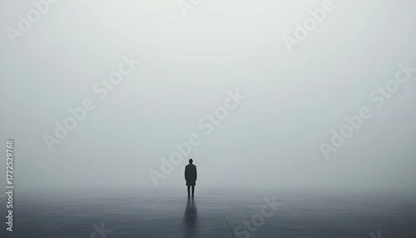 Fototapeta Loneliness and Isolation – Surreal Conceptual Image of a Person in Empty Space.