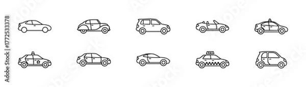 Fototapeta Cars line drawings set in black and white, side view
