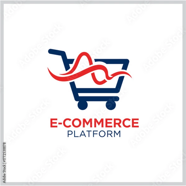 Fototapeta E-commerce Platform Logo with Abstract Red Line Accents on Shopping Cart