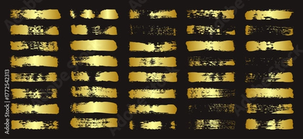 Fototapeta Golden brush strokes, lines, ink smudges, hand-drawn scribble shapes. Handmade sketchy marks, acrylic stains, charcoal streaks. Paint textures, dry brush effect. Marker underline. Vector illustration