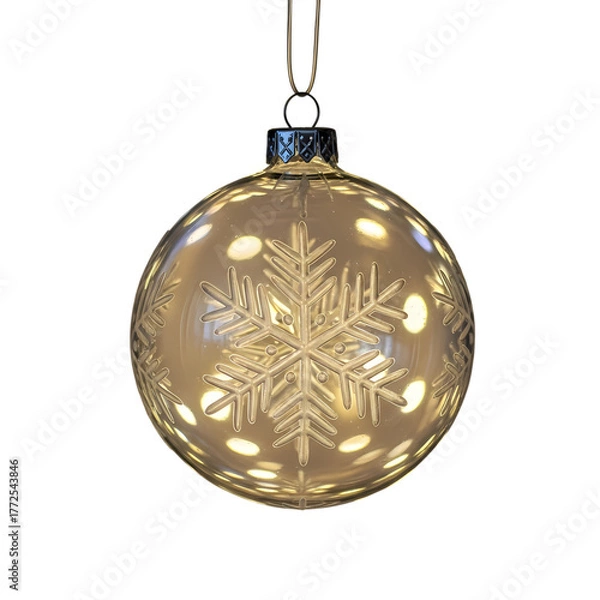 Fototapeta Elegant glass ornament with snowflake design, festive glow