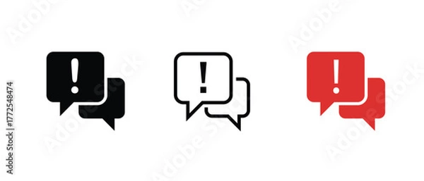 Obraz Exclamation mark message icon set. Chat alert symbol. Danger sign with speech bubble. Vector illustration