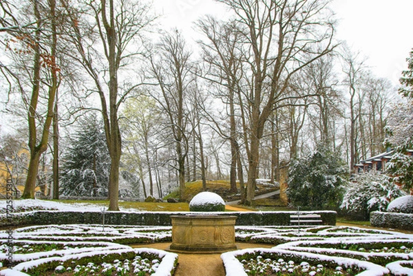 Obraz Snow Covered Winter Trees in Regensburg Park Creates Tranquil Seasonal Landscape Scene